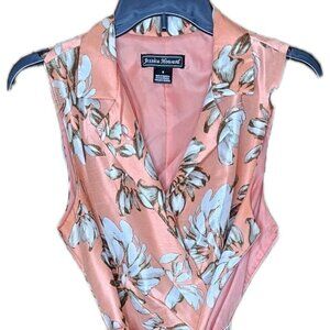 Jessica Howard Coral Pink Floral Sleeveless Fit Flare Tie Waist Dress, Size 8
